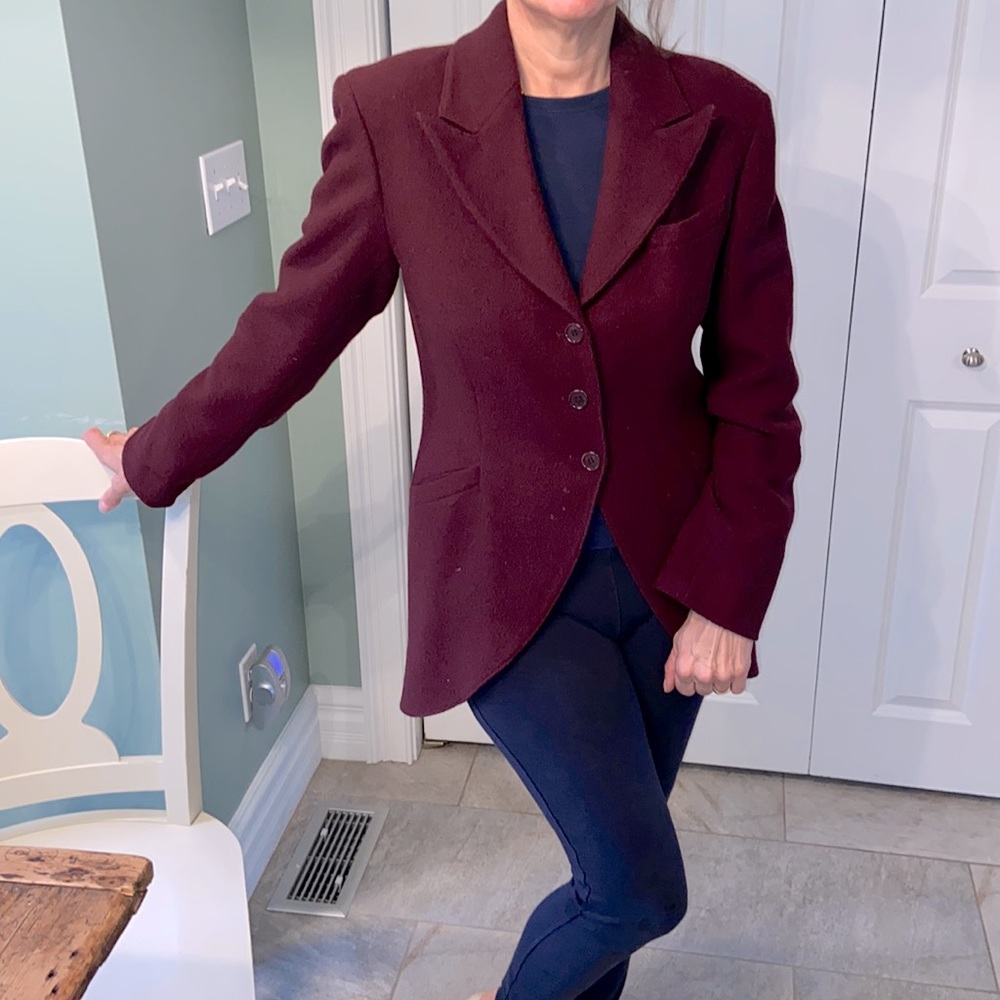 Vintage 1991 Mariano Rubinacci riding jacket deep burgundy 100% Boucle wool.